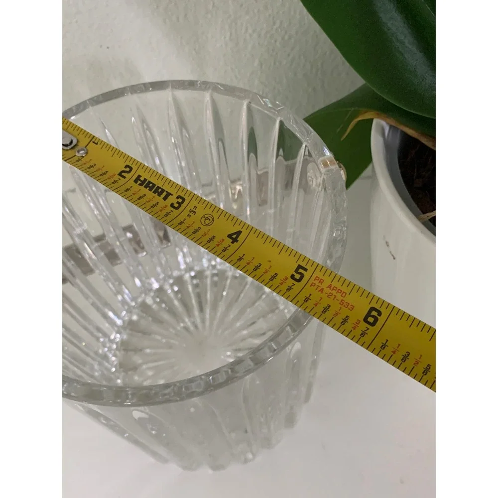 Vintage Ribbed Crystal Glass Ice Bucket with Silver Swing Handle Clear Fluted